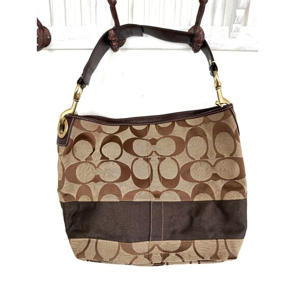 Coach 11101 Medium Brown Canvas Signature Shoulder Bag - Picture 2 of 7